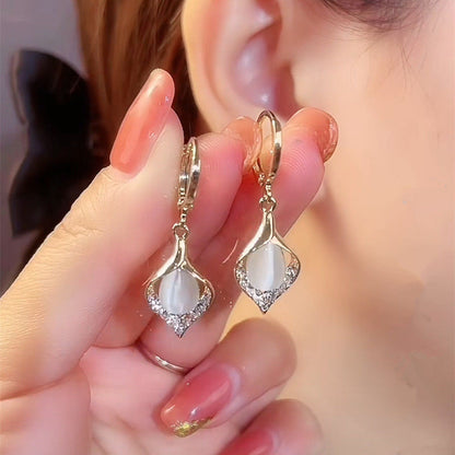 Exquisite Opal Earrings Women's Luxury Water Drop Shape Gems Earrings