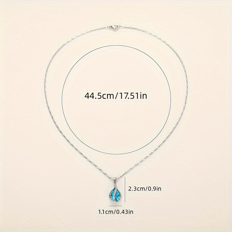 925 Silver Plated Teardrop Cut Aquamarine Gemstone Pendant Necklace